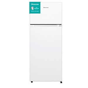 Hisense RT267D4AWE Calss E Koelkast met twee deuren, inhoud 206 l, hoogte 143 cm, lade voor groenten en fruit, led-verlichting, omkeerbare deuren, stil 40 dBA, wit