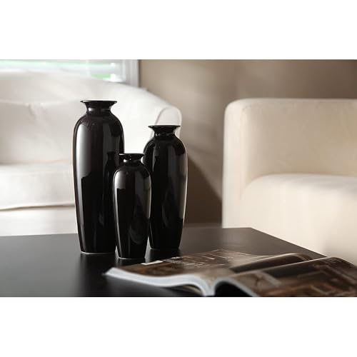 Hosley's Black Ceramic Vases in Gift Box - Set of 3. Ideal for Wedding or Special Occasions Gift; for use in Home Office, Decor, Floor Vases, Spa, Aromatherapy Settings
