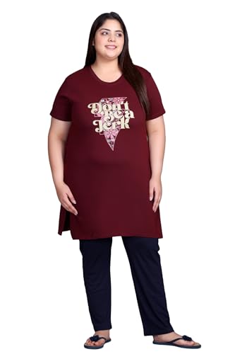 Image of In Love Women's Plus Size Graphic Printed Cotton Night Suit Set Short Sleeve