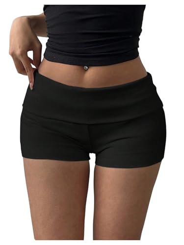 Verdusa Women's Fold Over Micro Short Going Out Booty Cheeky