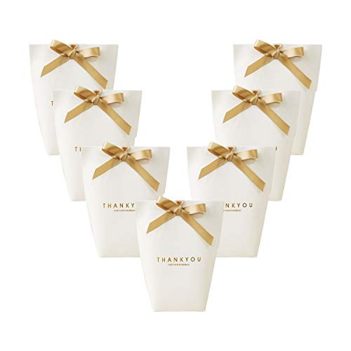 EOPER Gift Wrap Boxes, 20 Pieces Thank You Minimalist Gift Packing Bags Gift Boxes with Ribbon Ties for Crafting Packing, Paper Wedding Favor Gift Sweets Candy Boxes Bags White