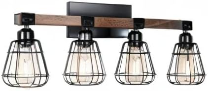 Miniatura 7 de Lámpara de tocador de baño, lámpara de pared rústica de madera de 4 luces, accesorio de iluminación industrial de baño sobre espejo, moderno aplique