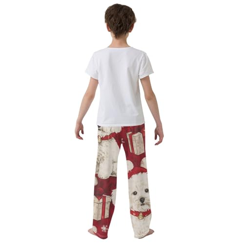 ZZXXB Xmas Bichon Snow Boys Long Pants Soft Trousers Elastic Waist Kids Lounge Bottoms with Pockets S-XL3