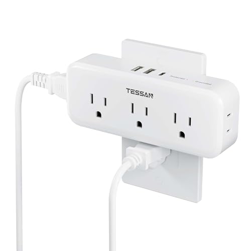 Multi Plug Outlet Splitter, TESSAN Multiple Plug Surge Protector, 5 Outlet Extender with 3 USB (1 USB C), 3-Way Wall Charger for Home Office Dorm Room Essentials White 5 Outlets (USB-C)