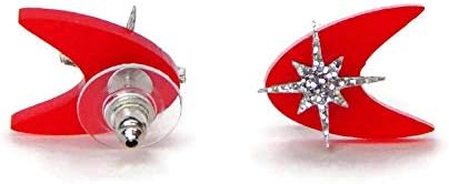 Miniatura 6 de Retro Red Boomerang Stud Earrings, Atomic 50s Acrylic Studs, Mid Century Modern Celestial Earring