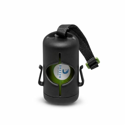 Image of DRAGON Waste Bags Durable Dispenser, Dog poop bags holder with Two Hooks on the side for Used Poop Bags, leash attachment strap and 15 Poop Bags (Black)