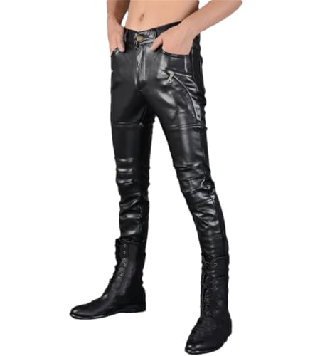 Men's PU Leather Pencil Pants Slim Fit Korean High Street Fashion Trousers