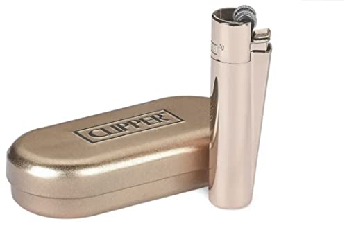 Clipper Metal Lighter - Assorted Rose Gold Color Bundles with KATZONE Silicone Protective Sleeve + Extra Flint System
