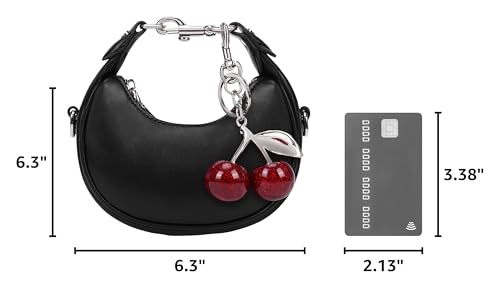 Image of JQWSVE Small Top Handle Bags for Women Mini Purses Cute Ladies Handbags Crescent Mini Crossbody Bags with Cherry