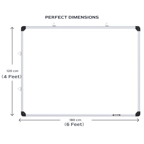 Image of Amazon Brand - Solimo Non-Magnetic Double Sided Whiteboard & Chalkboard | 6x4 Feet (180x120 cm) | Dry Erase Marker & Chalk Writing Board | Home, Office, School, Kids | Aluminium Frame | Pack of 1