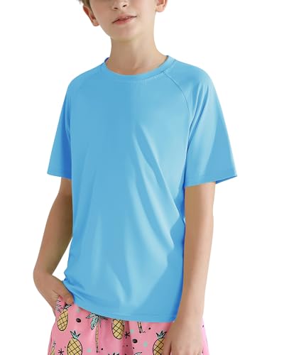 Hotfiary Boys Short Sleeve Rash Guard UPF 50+ Swim Shirt Youth Kids Neon Shirts Athletic Sun Water Surf Tee Quick Dry 5-14 Y