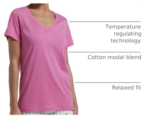 Image of HUE Womens Sleepwell Basic Short Sleeve V-Neck T-Shirt for Lounging Or Sleeping, Made with Temperature Regulating Technology