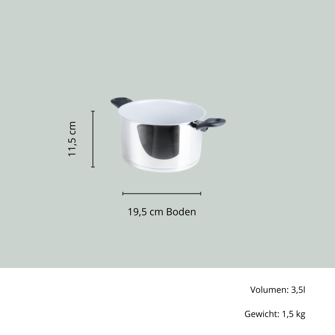 Genius Cerafit Steel Kookpan 20 cm glazen deksel - roestvrijstalen pan gecoat met 3,5 l inhoud | Pasta pan voor alle warmtebronnen en inductie | Sandwichbodem met aluminium kern