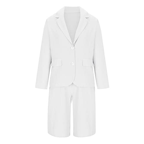 2 Piece Sets for Women Summer Linen Long Sleeve Blazer and Shorts Set 2025 Dressy Casual Outfits Fashion Matching Set3
