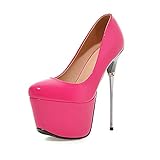  Dearney Damen Plateau Schnür Pumps High Heels mit Pfennigabsatz Lack Stiletto Absatz 16cm Damenschuhe(Rosa,41)