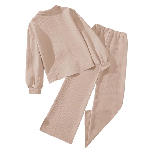Girl's Textured Outfits Button Down Shirt Top and Wide Leg Pants Set 2 Pieces Tracksuit for 3-12 Years2