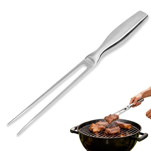 Heavy Duty Stainless Steel Carving Fork for Meat, Ergonomic Design, Ideal for BBQ, Turkey, Roasts, Slicing, and Serving