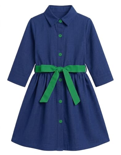 Image of A.T.U.N. (ALL THINGS UBER NICE) Girls 100% Cotton Shirt Dress with Belt | Button-Down Dress with Collar Neck | Soft Breathable Kids Outfit for Girls