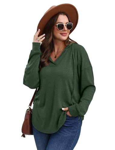 Image of Sampeel Hoodies for Women Trendy Fall Fashion 2025 V Neck Oversized Sweatshirt Plus Size Tops Clothes