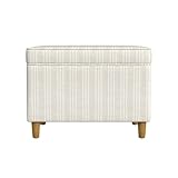 Spatial Order Home Decor | Dinah Collection Modern Storage Ottoman | Ottoman with Storage for Living Room & Bedroom(Cream Marigold Pinstripe Fabric)