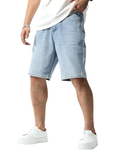 Image of GRECIILOOKS Denim Shorts for Men Stylish | Casual Knee Length Washed Jorts | Regular Fit Jeans Half Pant for Men with Distressed Design | Bermuda Mens Shorts for Summer Travel Streetwear