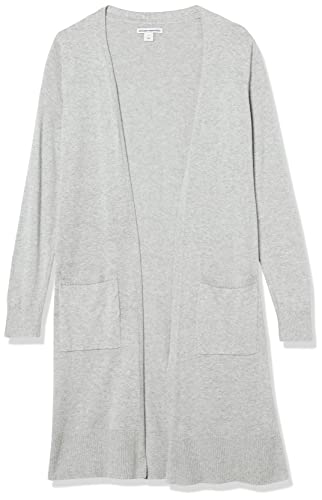 Amazon Essentials Damen Leichter, Länger Geschnittener, Langärmliger Cardigan-Pullover Mit Offener Vorderseite (In Übergröße Erhältlich), Hellgrau Meliert, S