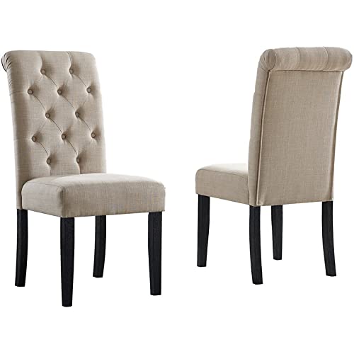 Photo 1 of ***HARDWARE MISSING***
FurnitureMaxx Solid Wood Tufted Asons Dining Chair (Set of 2), Tan