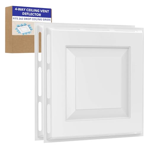 4-Way Ceiling Vent Deflector for 2x2 Drop Ceiling (2-Pack) - Air Diverter Redirector, No Tools Required, Even Air Distribution for Office, Classroom & Commercial Spaces