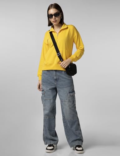 Image of FYLTR Women's Casual Stand Collar Sweatshirt with Drop Shoulder & Boxy Fit - Zip Closure | Utility Pockets | Rib Hem & Cuff | Sweatshirts for Women | Casualwear