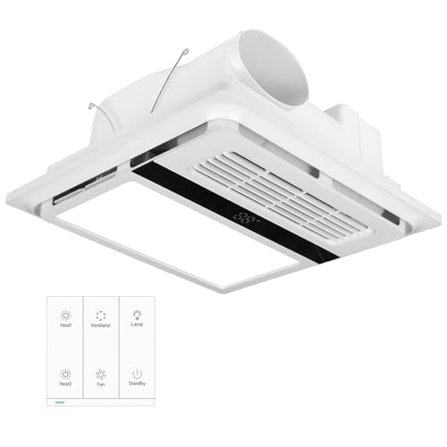 xugossio All-in-One Bathroom Heater Fan with Light | 1800W Rapid Heat Whisper-Quiet Design Easy Install | Ceiling Mounted Bath Heater with Remote & Exhaust Fan