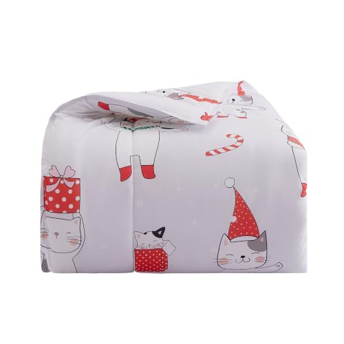 Image of Yibeizi Kids Christmas Bed Comforter Set Full Cute Cat Printed Xmas Bedding