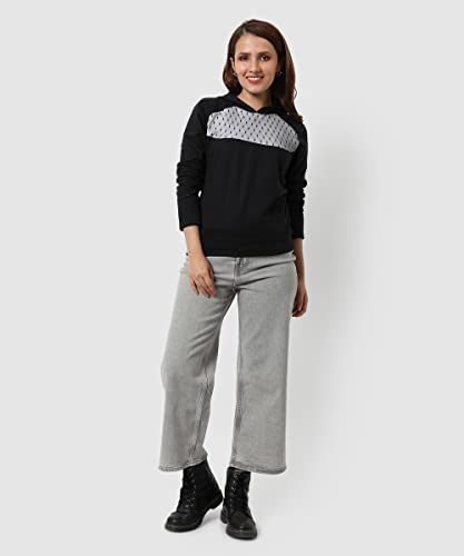 Image of PINACOLADA Women's Colorblock Sweatshirt with Ribbed Hem for Casual Wear | Low-High Neck | Long Sleeve | Button Closure | Cotton Sweatshirt Crafted with Comfort Fit for Everyday Wear