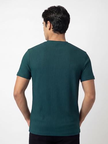 Image of DAMENSCH Men's Striped Texture, Cotton-Rich Comfort, Regular Fit, Solid Colours Striped T-Shirts