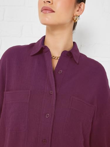 Image of Styli Women Drop Shoulder Crepe Oversized Shirt | Stylish Casual Shirt for Women | Comfortable Tops | Perfect for Office, Travel & Daily Outfits