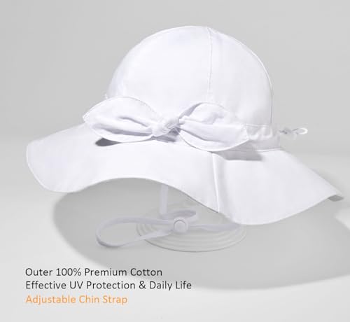 Baby Girl Sun Hat Summer Foldable Beach Hats with UPF50+ Sun Protection Wide Brim Toddler Bucket Hat Cap 2-4Years White - Thumbnail 4
