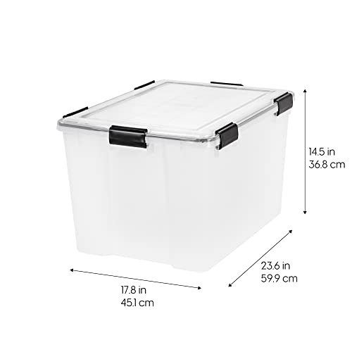 Image of IRIS USA WeatherPro 74 Qt Storage Bins with Lids, 2 Pack, BPA-Free Plastic Gasket Box with Tight Latch and Seal, Stackable Nestable Tote Tub - Clear /Black