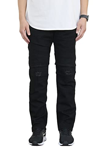 AIRNINE Men's Stretch Slim Fit Distressed Moto Biker Jeans (28 to 42)2