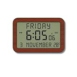 Radio-Controlled Digital Clock with Extra-Large Display 20 x 12.5 cm | Wood-Effect Finish | Atomic Accuracy | Twin Alarms | Day Date Temperature