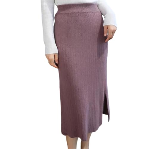 Solid Wool One-Step Skirts Women's Elastic Waist Split Knitted Long Skirt