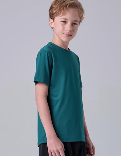 Image of 5 Pack Youth Boys Athletic Dry Fit T Shirts | Lightweight Short Sleeve Tees, Comfy Stretch, Regular Fit, for Teen Kids, Running Soccer Back to School