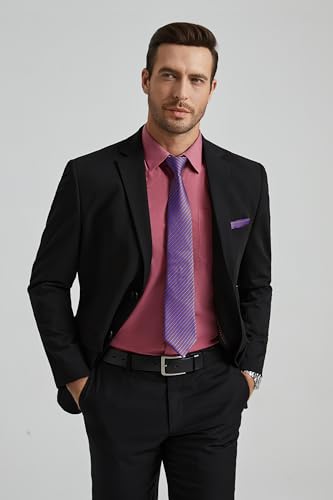 Image of HISDERN Mens Dress Shirt with Tie Pocket Square Set Classic Button Down Shirt Matching Tie Long Sleeve Shirts