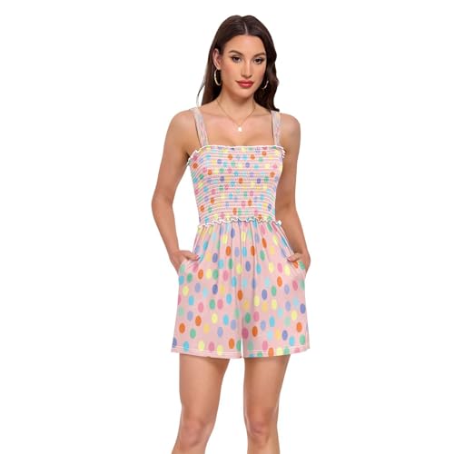 Combinaisons à pois roses pour femme : barboteuse courte et vêtement de plage col carré