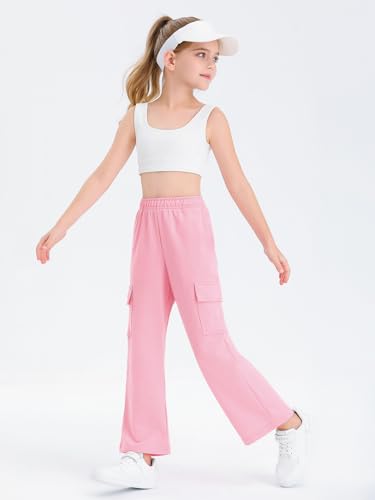 Image of Girls Kids Cargo Sweatpants Wide Straight Leg Jogger Pants 5-14 Years