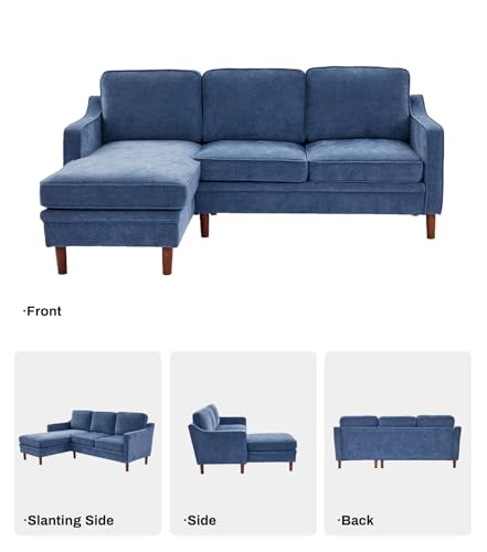 Image of Kingfun 88 inch L-Shape Sofa, Chenille Sectional Couch, Mid Century Modern Couches with Solid Wood Frame for Living Room & Bedroom, Beige