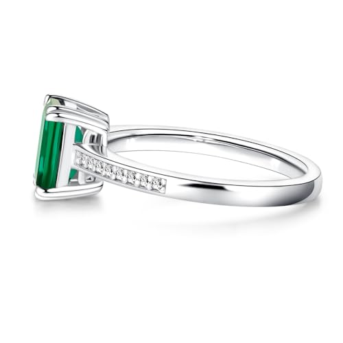 MSBLUE 2ct Lab Grown Emerald Ring, Sterling Silver with 14K White Gold Vermeil, Rhodium Finished, Petite Micropavé with Moissanite, Gift for Women3