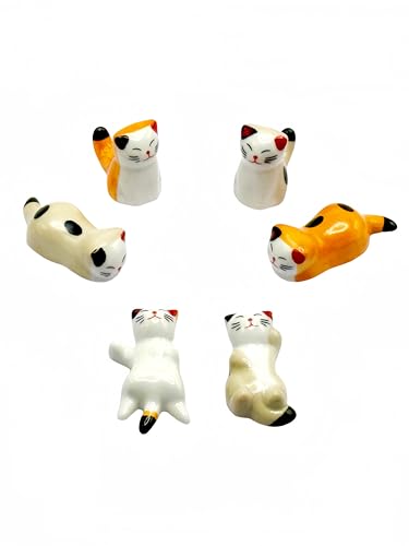 「Watsu Life」箸置き 猫 セラミック製 卓上小物 インテリア プレゼント 和食器 箸置きセット 食卓 (笑い猫 6個セット)