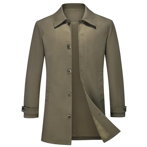 KUDMOL Trench Homme Mi-Long en Coton Revers Manteau Veste d'Affaires Coupe-vent Classique Casual(Gris-Kaki,3XL)