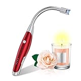 AT-Mizhi Electric Arc Lighter,360°Flexible Long Neck,Safety Switch,LED Battery Display,USB Rechargeable, Splash & Wind Proof,for Candles/BBQ/Camping/Stove/Fireworks (Red)
