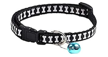 Pet Guard Cat Cute Bone Print Dog Puppy Cat Kitten Pet Collar Adjustable Necklace with Bell, Cat Accessories Collar for Kitten Cat 1Pcs Black