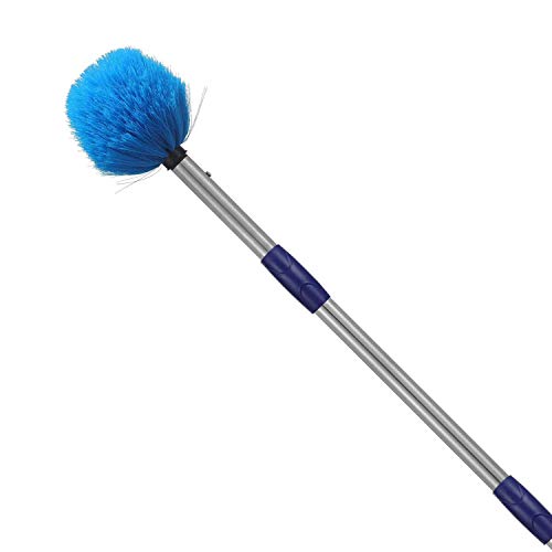 Cobweb Duster with Pole 4ft Stainless Steel Pole Cobweb Brush with Medium-Stiff Bristles for Walls Beams Shelves Iight Fixtures and Window Screens